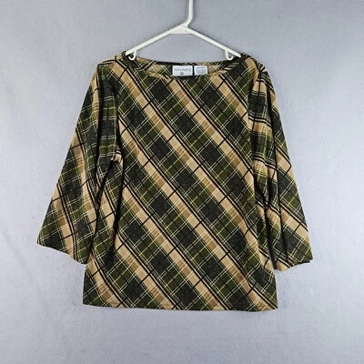Kathy Ireland Top Womens Large Green Plaid Metallic Glitter Stretchy Sheer Layer - Image 1 of 4