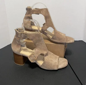 RAG & BONE Mateo Sandals Women Size 38.5/8.5 Tan Suede Block Heel Open Toe Shoes - Picture 1 of 16