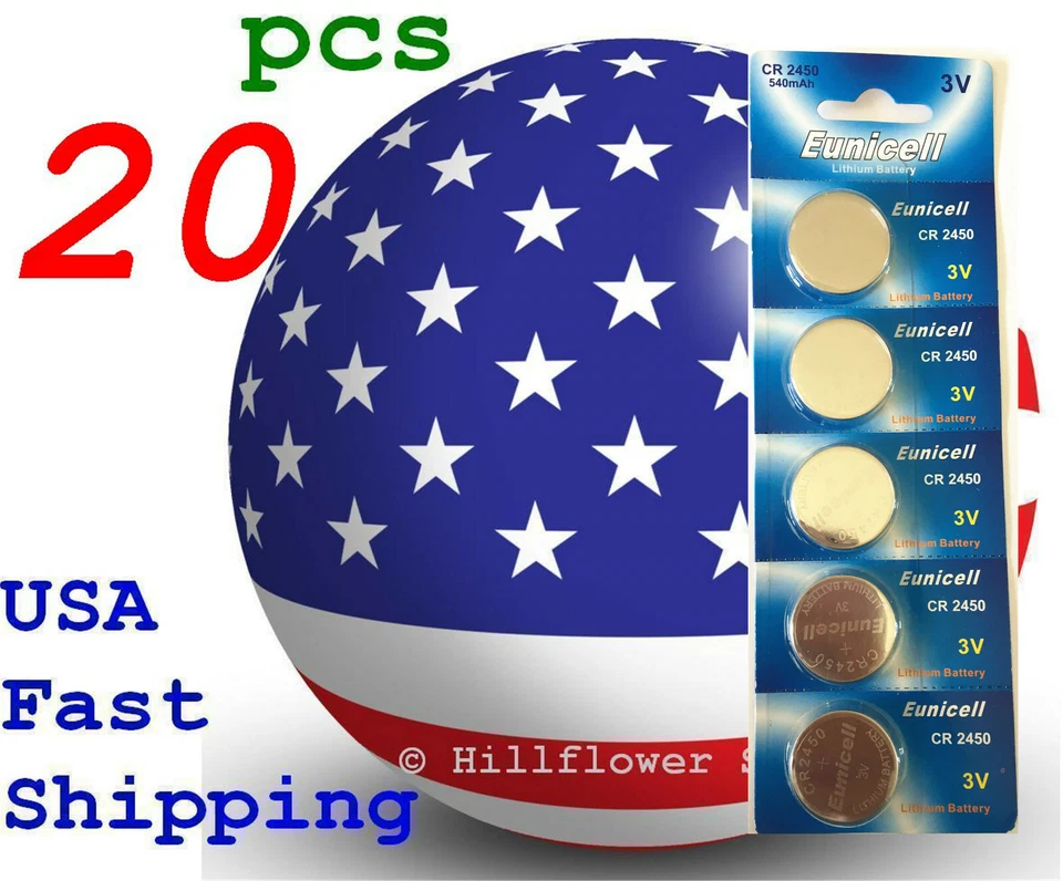 20 pcs X CR2450 2450 LM2450 BR2450 Card 3V Lithium Battery - Image 1 of 4