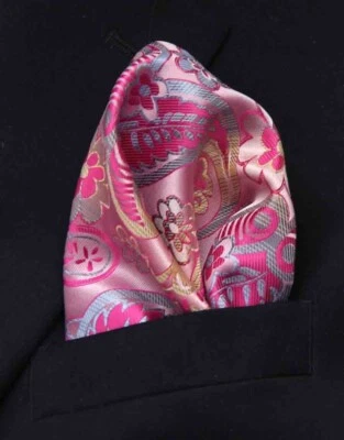 Gascoigne Pocket Square Pink Yellow Gray Floral Paisley Men's - Image 1 of 3