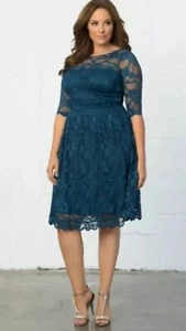 NEU mit Etikett Lane Bryant blau Luna Spitzenkleid von Kiyonna Größe 0X 10/12 158 $ - Bild 1 von 9