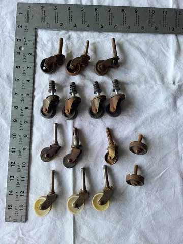 Vintage Brass Wood Casters Steel Pin Cabinet Dresser Treadle Lot Cover