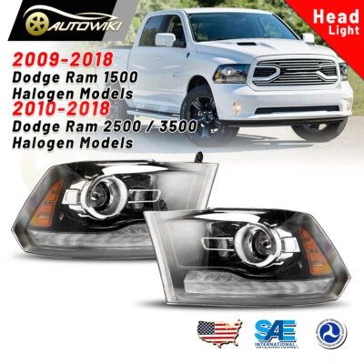 For 2013-2018 Dodge Ram 1500 2500 3500 LED OEM Projector Headlights Clear Black - Imagem 1 de 4