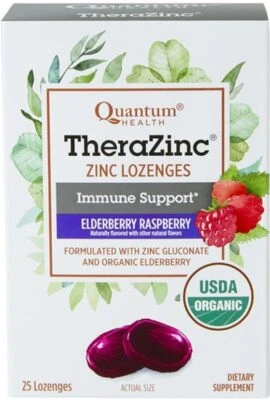 Pastillas de zinc orgánicas Quantum Health TheraZinc USDA, frambuesa de saúco, inmune Foto 1 de 4