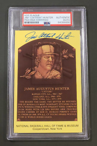 Rare JIM CATFISH HUNTER Signed Hall of Fame Induction Card-Yankees-PSA 