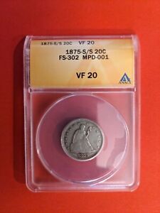20 US twenty cent piece VF 20 1875-S/S (Mint Error)!