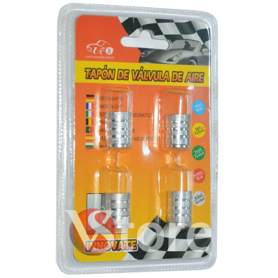 4 Tappi Copri Valvola Per Auto Moto Tuning Per Pneumatici Ruote Gomme Silver TOP - Image 1 of 1