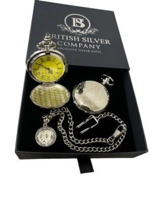 Personalised Freemason POCKET WATCH with Coin Chain Pendant  Masonic Luxury Set - Image 1 of 4