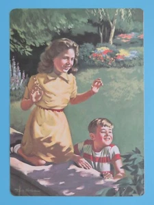 Original 1966 double-sided Print Children on a Garden Wall Flowers 1950-60's Era - Picture 1 of 2