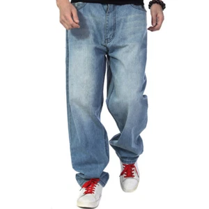 Men Cargo Loose Oversized Denim Pants Jeans Trousers Straight Leg Hip Hop - Picture 1 of 10