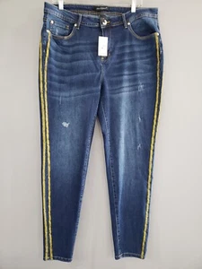 NEW Size 16 Ashley Stewart Side Pipe Jeans Skinny Dark Wash Gold y2k retro - Picture 1 of 6