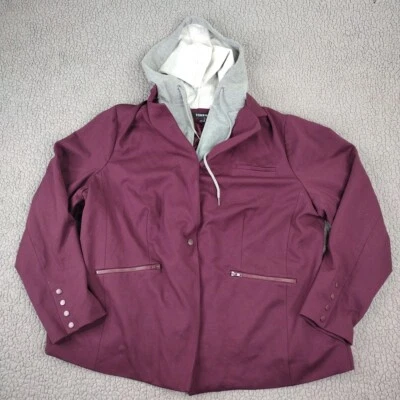 Torrid Blazer Jacket Womens 3 Gray Burgundy Lined Comfort with Hoodie - Image 1 of 4