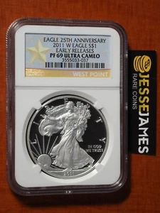 2011 W PROOF SILVER EAGLE NGC PF69 ULTRA CAMEO EARLY RELEASES GOLD STAR LABEL - Picture 1 of 2