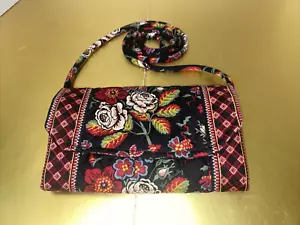 Vera Bradley Black and Red Floral Trifold Crossbody Wallet Handbag - Picture 1 of 5