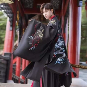 Black Hanfu Costume Kimono Uniform Men Fairy Swordsman Ancient Chinese Wuxia - Picture 1 of 23
