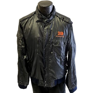 Vtg 90's MVP Shiny Black CAFE RACER Jacket Dearborn WELDING Bomber Windbreaker L - Picture 1 of 15