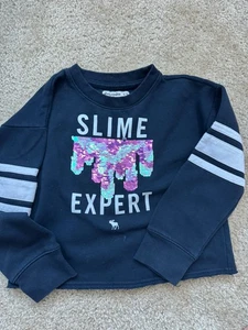 Abercrombie Kids “Slime Expert” Sequin crop Sweatshirt – Size 5/6 - Picture 1 of 5