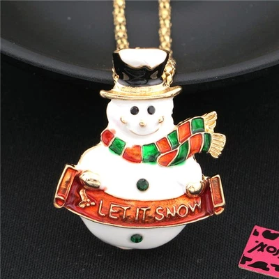 Moda Mujeres Rojo Estrás Esmalte Navidad Muñeco de Nieve Colgante Suéter Collar Foto 1 de 3