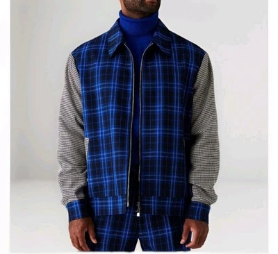 Conjunto de inserción chaqueta bombardero pantalones pata de gallo azul real a cuadros combo para hombre XL W38 Foto 1 de 4