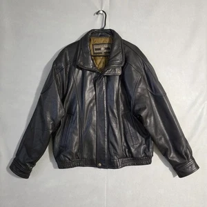 Vintage Members Only Mens Black Moto 100% Genuine Leather Jacket Size XL - Picture 1 of 12