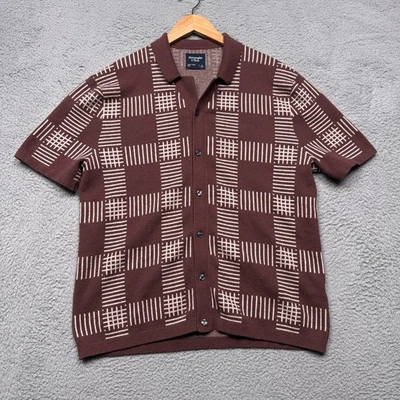 Abercrombie & Fitch Knit Button Up Shirt Short Sleeve Brown Sweater Mens Large - Image 1 of 4