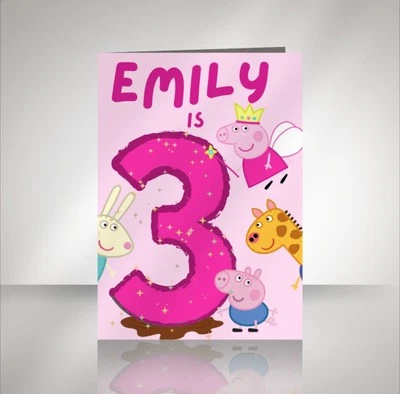 Personalised Peppa Pig Birthday Card ANY AGE, ANY NAME photo card for Birthday - Image 1 of 3