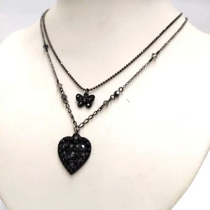 ANNA SUI Anna Sui Necklace 2-piece set Heart Butterfly Black Japan - Picture 1 of 15