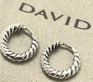 David Yurman Sterling Silver Diamond Ostera Petite Pave Hoop Earrings - Picture 1 of 10