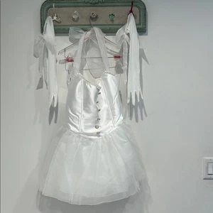 Dolls Kill Neckholder A-Linie Sweetheart Minikleid weiß mit Handschuhen groß neu mit Etikett - Bild 1 von 8