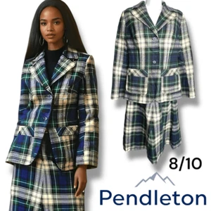 Vintage Pendleton Plaid Suit Virgin Wool Blazer sz 10 Jacket and Skirt Women's 8 - Picture 1 of 16