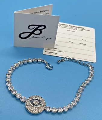 Pulsera Ajustable Boyce Firmada Mal de Ojo Tono Plateado Cristal Transparente + Azul 6.5" Foto 1 de 4