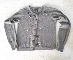 Banana Republic Embelished Cardigan Sweater Gray Small Button Sequin READ - Picture 1 of 12