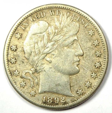 1892-S Barber Half Dollar 50C Coin - XF Details (EF) - Rare Date! Cover