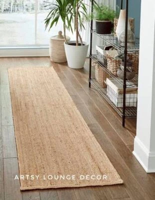 Natural Handwoven Boho Jute Runner Area Rug Large Eco Friendly Turkish Solid Rug - Image 1 of 4