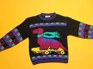 Vintage Hot Cashews 80s 90s Dinosaurs On Skateboard Kids Sweater - Picture 1 of 9