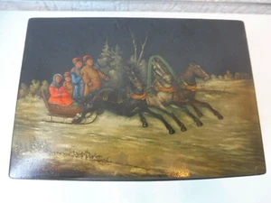 Schöne, alte, russische Lackdose ,Lackmalerei : Wintertroika , 1937 - Bild 1 von 6