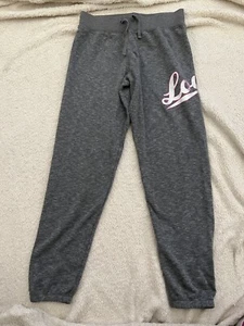 Xersion Super Soft Cuffed Jogger Pants, Girl's Size XL (16) Gray LOVE On Side - Picture 1 of 4