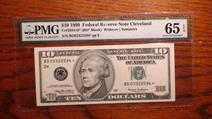 1999 PMG GEM 65 EPQ TEN DOLLAR CLEVELAND *STAR* NOTE HI GRADE $10.00 BILL! - Picture 1 of 4