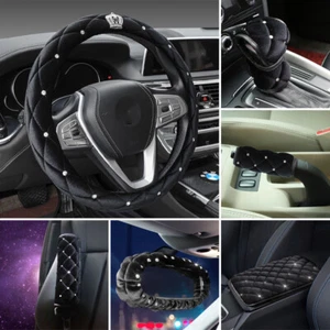 Lujo Terciopelo Corona Diamante Cubierta Volante Coche Decoración Interior Accesorios - Imagen 1 de 17