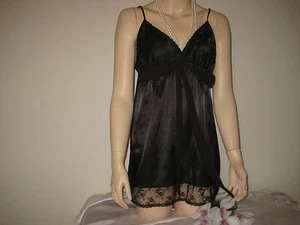 BLACK LACE Babydoll Teddie Nightie Linea Donatella Sz M - Picture 1 of 5