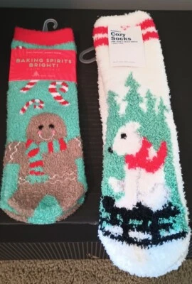 一套 2 双圣诞袜,女式,女士全新带标签,1 双旧海军蓝,1... — 第 1/2 张图片