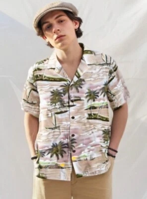 Camisa hawaiana Hilo Hattie para hombre años 90 palmera manga corta botón tostado talla grande Foto 1 de 4