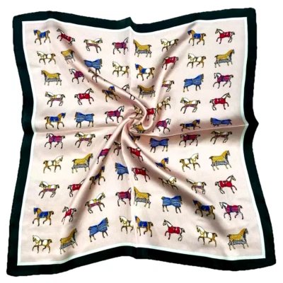 Bufanda de seda satinada morera pura con estampado de caballos coloridos rosas 21 x 21 3 cm 53 x 53 cm Foto 1 de 3