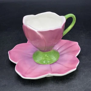 Vintage Teleflora Gift Pink Flower Tea Cup and Saucer - Picture 1 of 7
