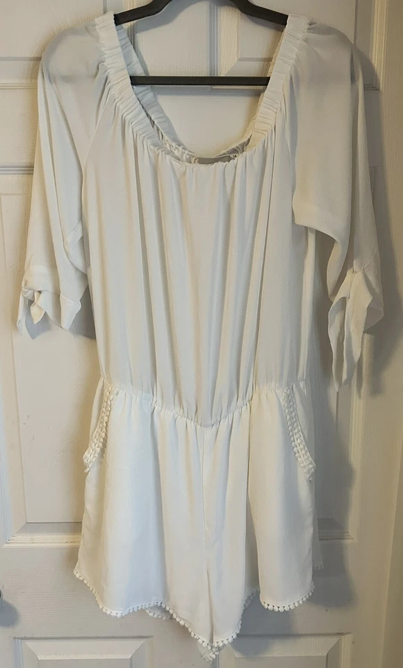 Mameluco blanco con hombros descubiertos manga larga Bisou Bisou para mujer talla 14 Foto 1 de 4