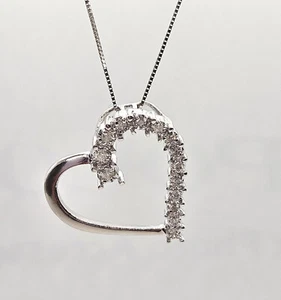 .30 Ct Diamond Heart Pendant 14K White Gold 1" Tall  with 18" 14K Gold Chain - Picture 1 of 9