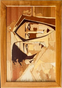 Cubism Two Love picture wood mosaic marquetry inlay panel boho framed wall decor - Bild 1 von 12