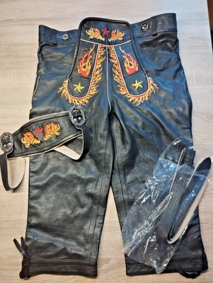 Trachtenlederhose mit Träger, M, Kniebund, Flammen, gebraucht - Bild 1 von 4