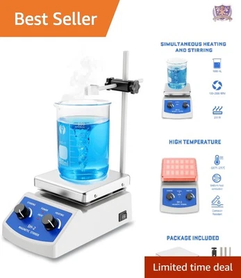 Magnetic Stirrer Hot Plate with Stir Bar 2000rpm 180W High Temp Lab Equipment - Image 1 of 4