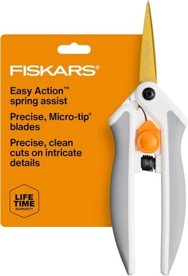 Tesoura de titânio Fiskars Easy Action micro ponta, lâminas afiadas para corte preciso - Imagem 1 de 4